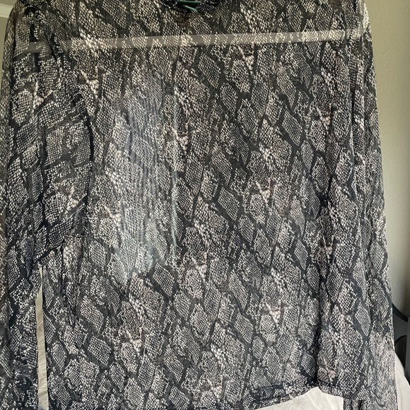 Long sleeve brown snake print see-through top - Picture 3 of 3